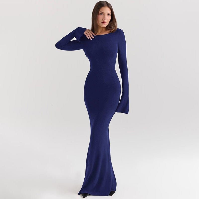 Robe Longue Ajustée Dos Dénudé – Silhouette Élancée et Détails Élégants MAX FOR ME