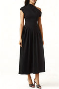 Robe Longue Asymétrique en Jersey – Élégance Structurée et Confort Moderne MAX FOR ME