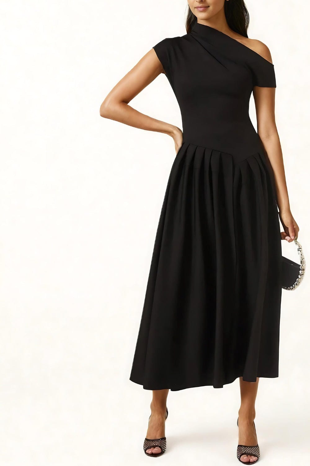 Robe Longue Asymétrique en Jersey – Élégance Structurée et Confort Moderne MAX FOR ME