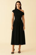 Robe Longue Asymétrique en Jersey – Élégance Structurée et Confort Moderne Noir / S MAX FOR ME
