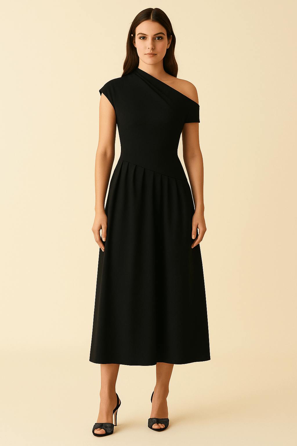 Robe Longue Asymétrique en Jersey – Élégance Structurée et Confort Moderne Noir / S MAX FOR ME