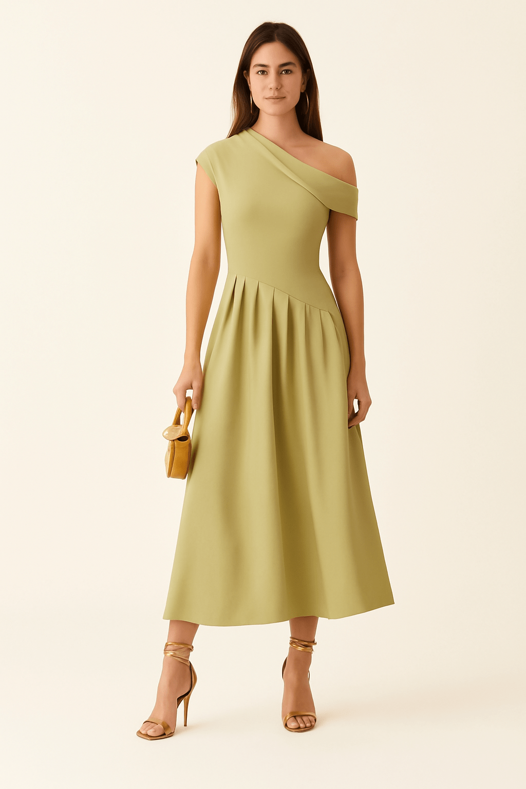 Robe Longue Asymétrique en Jersey – Élégance Structurée et Confort Moderne Beige / S MAX FOR ME