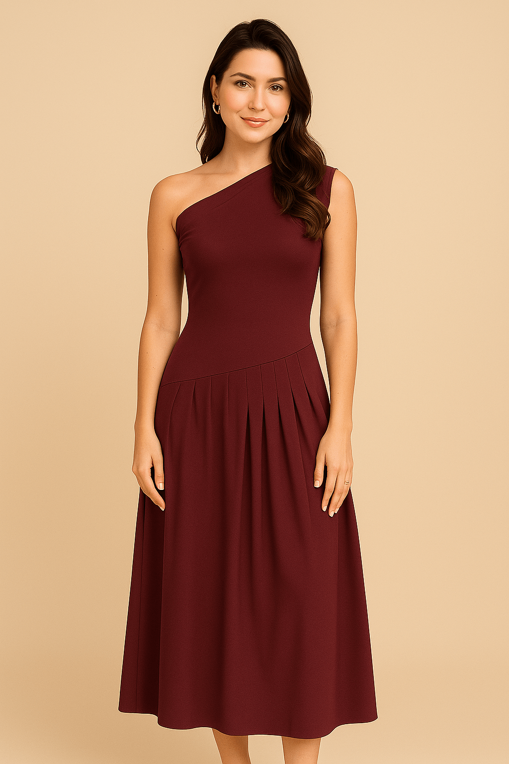 Robe Longue Asymétrique en Jersey – Élégance Structurée et Confort Moderne Rouge Nuit / S MAX FOR ME