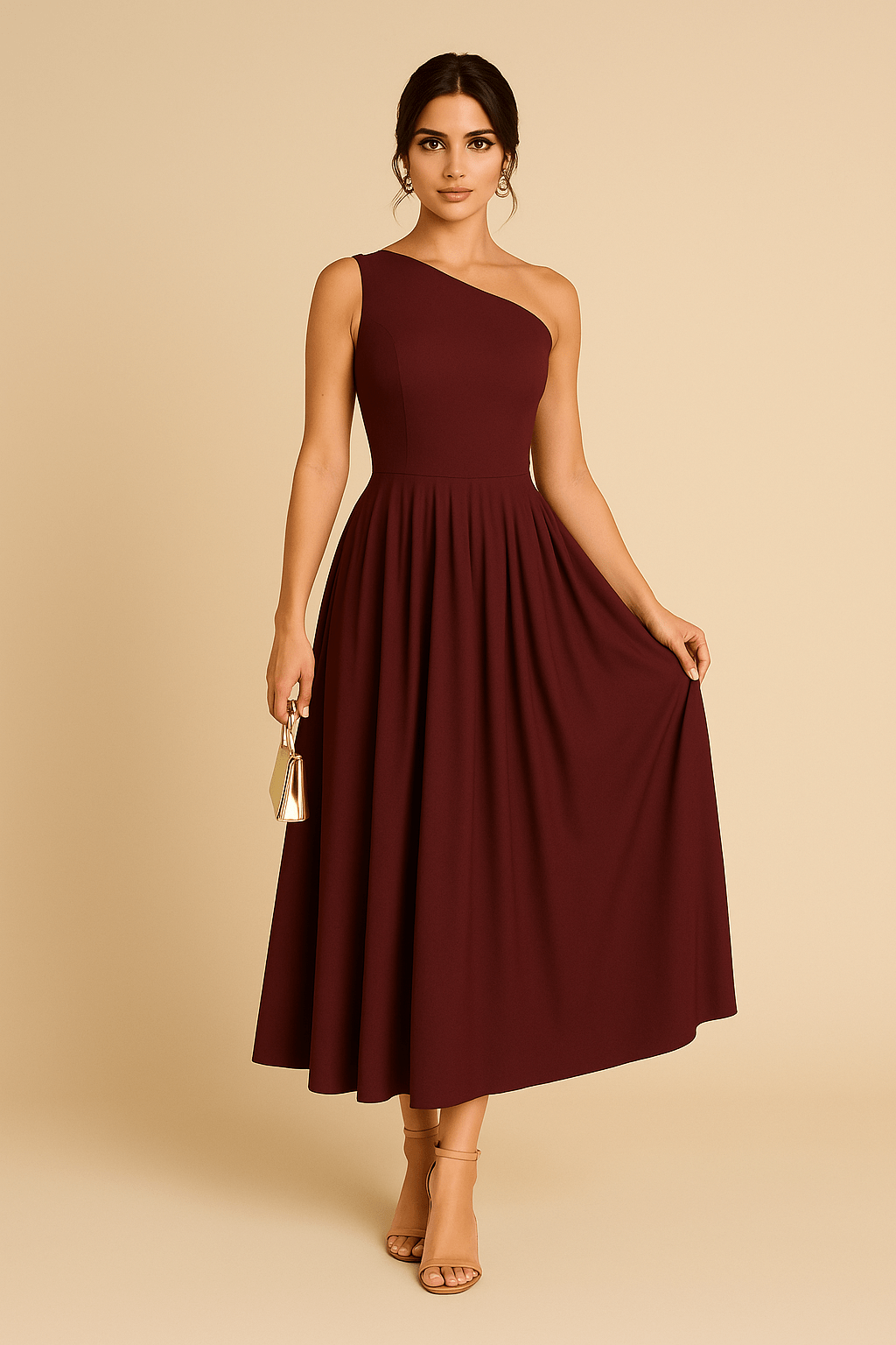 Robe Longue Asymétrique en Jersey – Élégance Structurée et Confort Moderne Beige / S MAX FOR ME