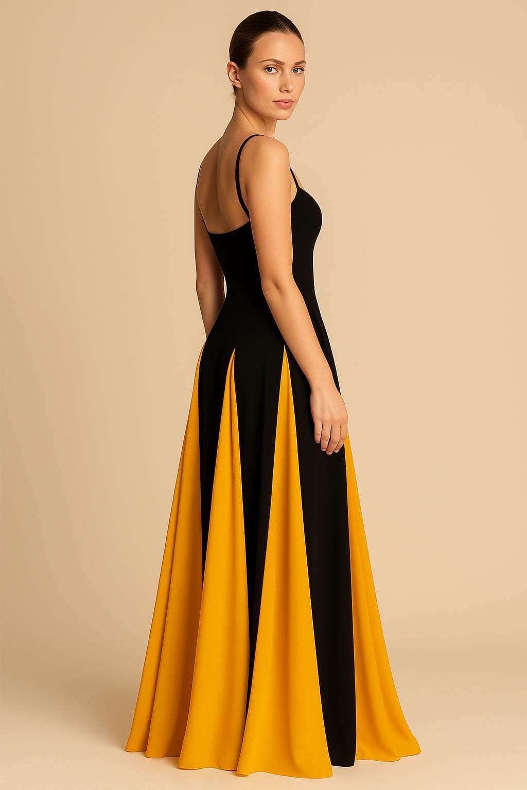 Robe Longue Bicolore – Bretelles Fines et Jupe Fluide Contrastée MAX FOR ME