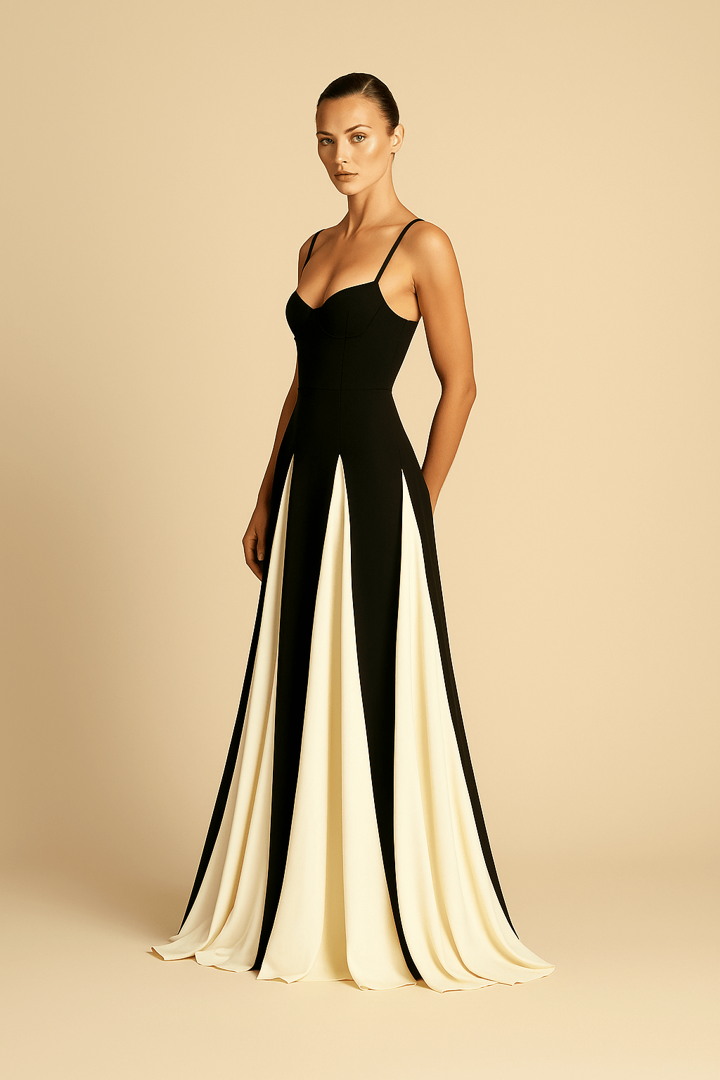 Robe Longue Bicolore – Bretelles Fines et Jupe Fluide Contrastée MAX FOR ME