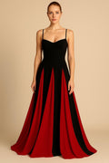 Robe Longue Bicolore – Bretelles Fines et Jupe Fluide Contrastée Rouge Nuit / S MAX FOR ME