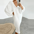 Robe longue de plage en coton et lin - Col en V- Fluide et Légère 