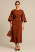 Robe Longue  Élégante à Manches Lanterne Marron / S MAX FOR ME
