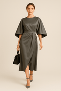 Robe Longue  Élégante à Manches Lanterne Gris / S MAX FOR ME