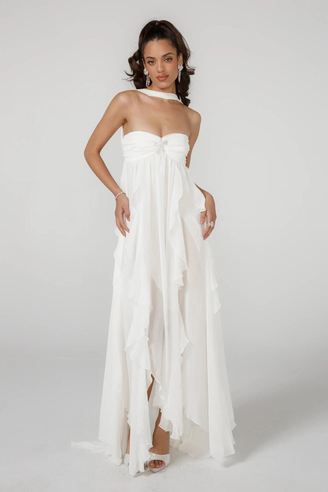 MAX for ME Robe longue Elisa avec volants et dos nu