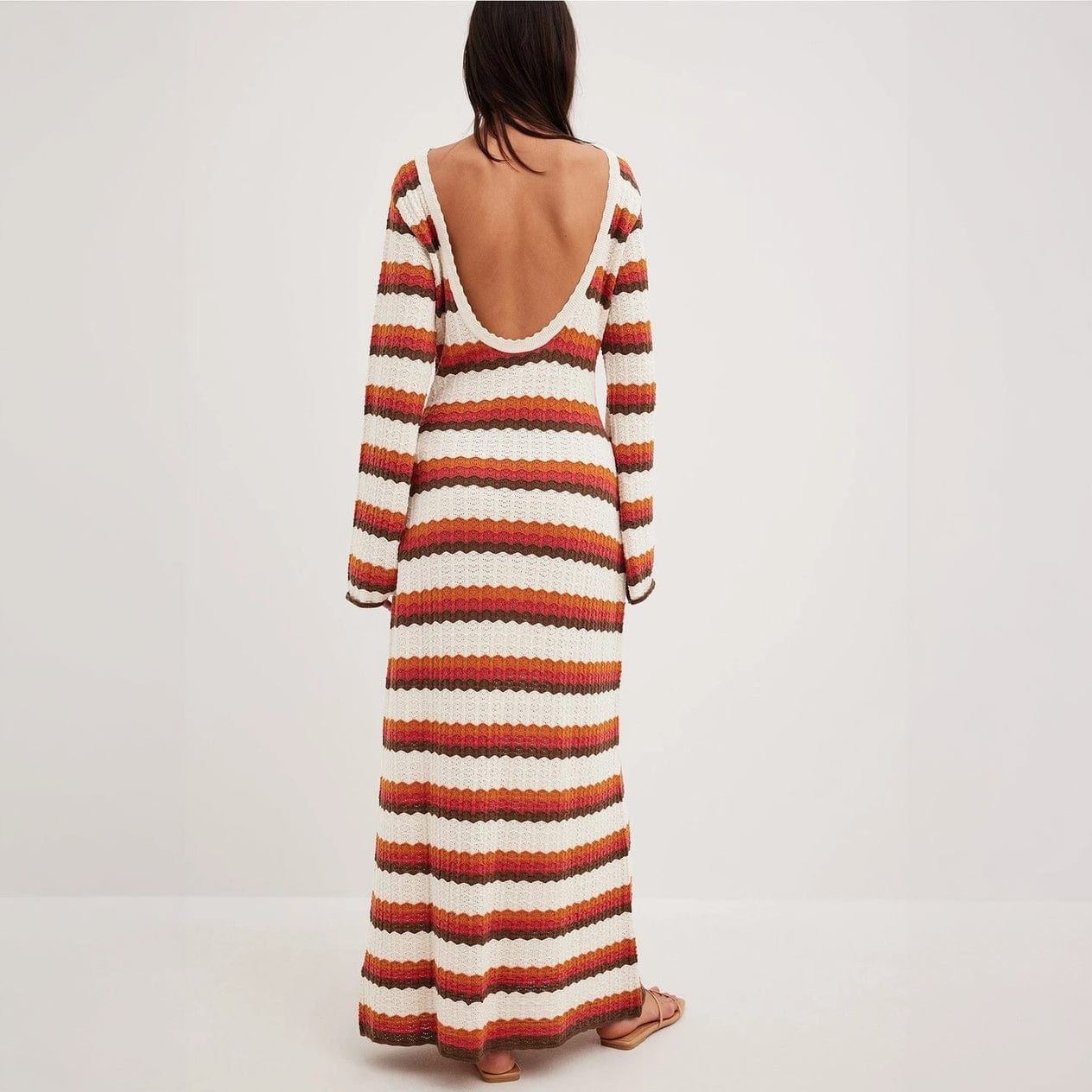Robe longue femme bohème rayée évasée à manches longues – Élégance estivale polyvalente MAX FOR ME