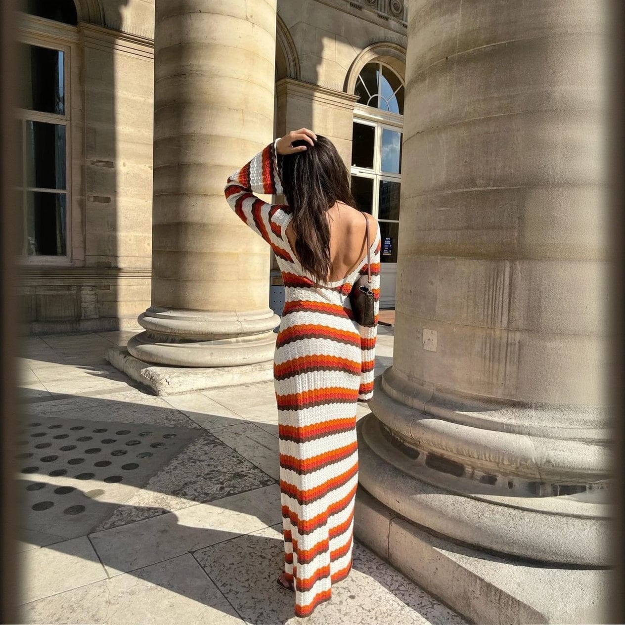 Robe longue femme bohème rayée évasée à manches longues – Élégance estivale polyvalente MAX FOR ME