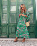 Robe Longue Femme Bohème Verte Imprimée – Coupe Fluide et Décontractée MAX FOR ME