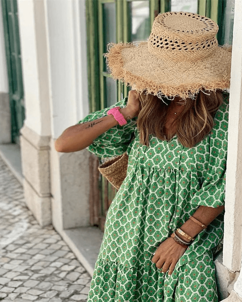 Robe Longue Femme Bohème Verte Imprimée – Coupe Fluide et Décontractée MAX FOR ME