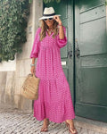 Robe Longue Femme Bohème Verte Imprimée – Coupe Fluide et Décontractée Rose Cendré / S MAX FOR ME