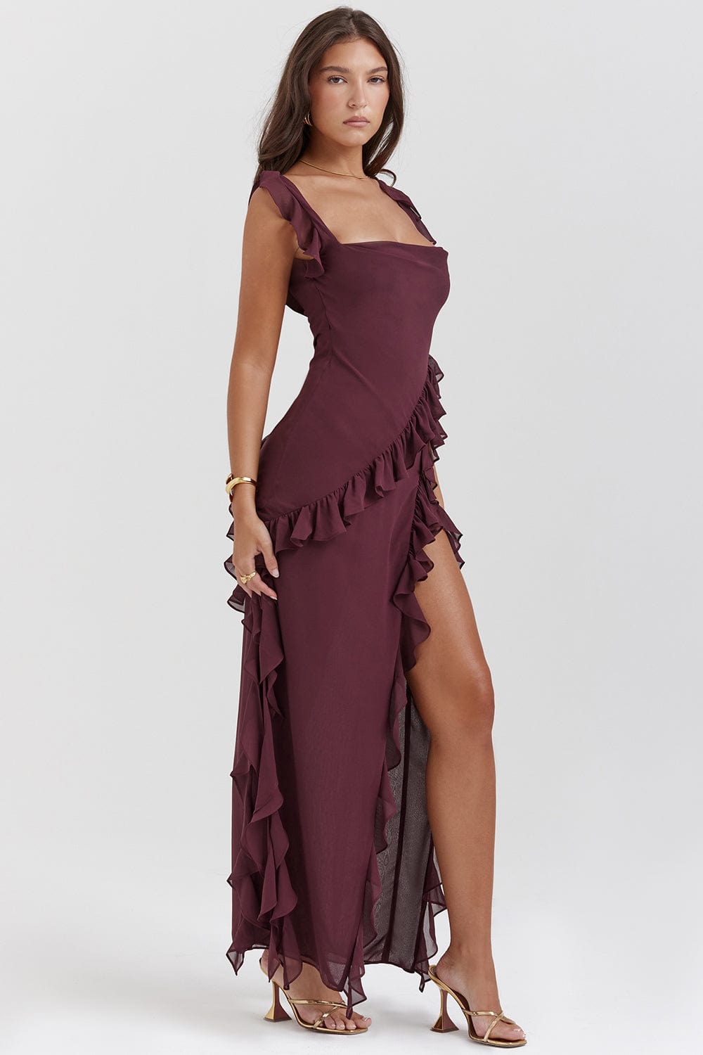 Robe Longue Femme Fendue Volants MAX FOR ME
