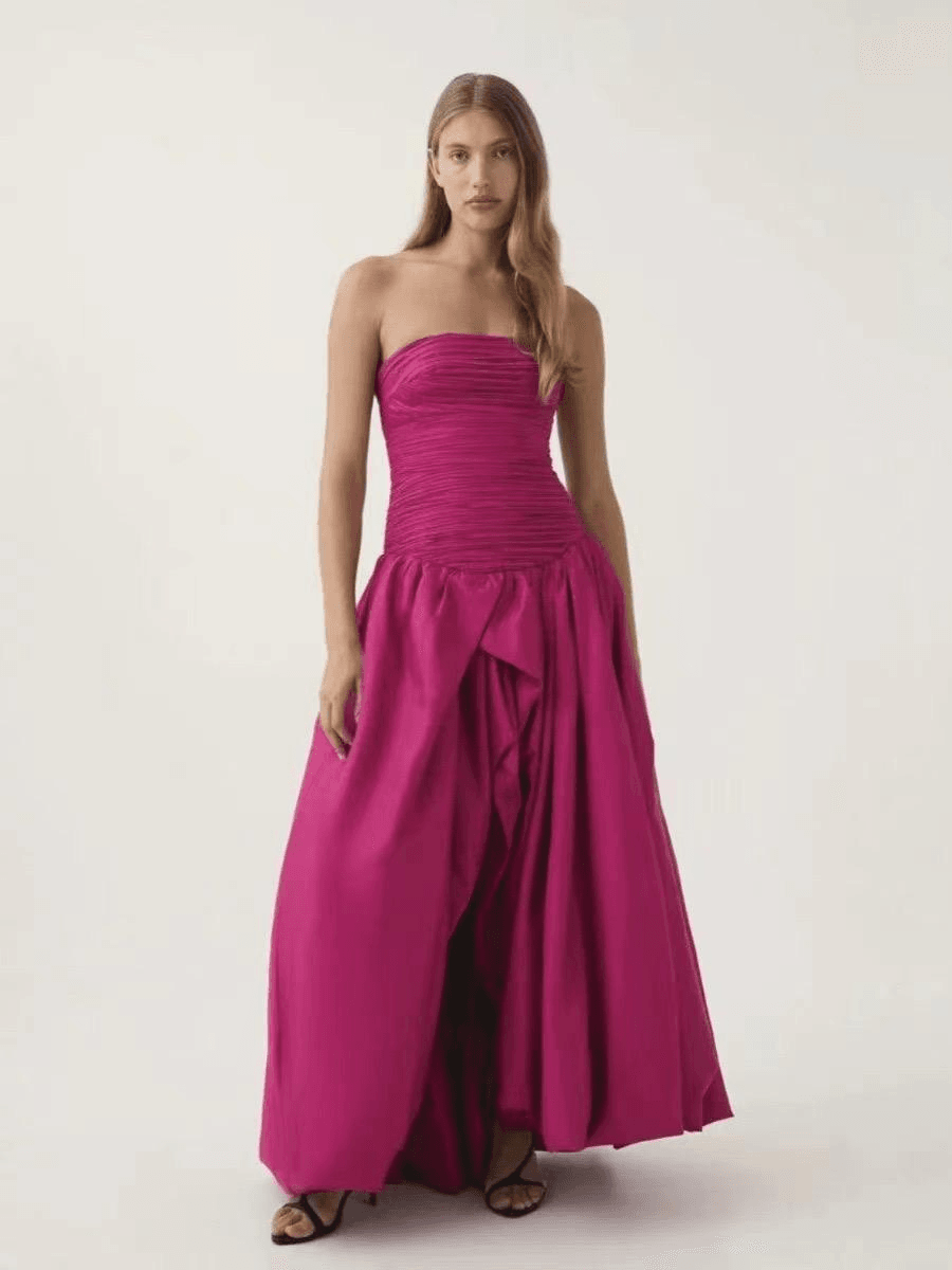 Robe Longue Femme Imprimée Sans Bretelles Rouge Bordeaux / S MAX FOR ME