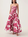 Robe Longue Femme Imprimée Sans Bretelles Rouge Nuit / S MAX FOR ME