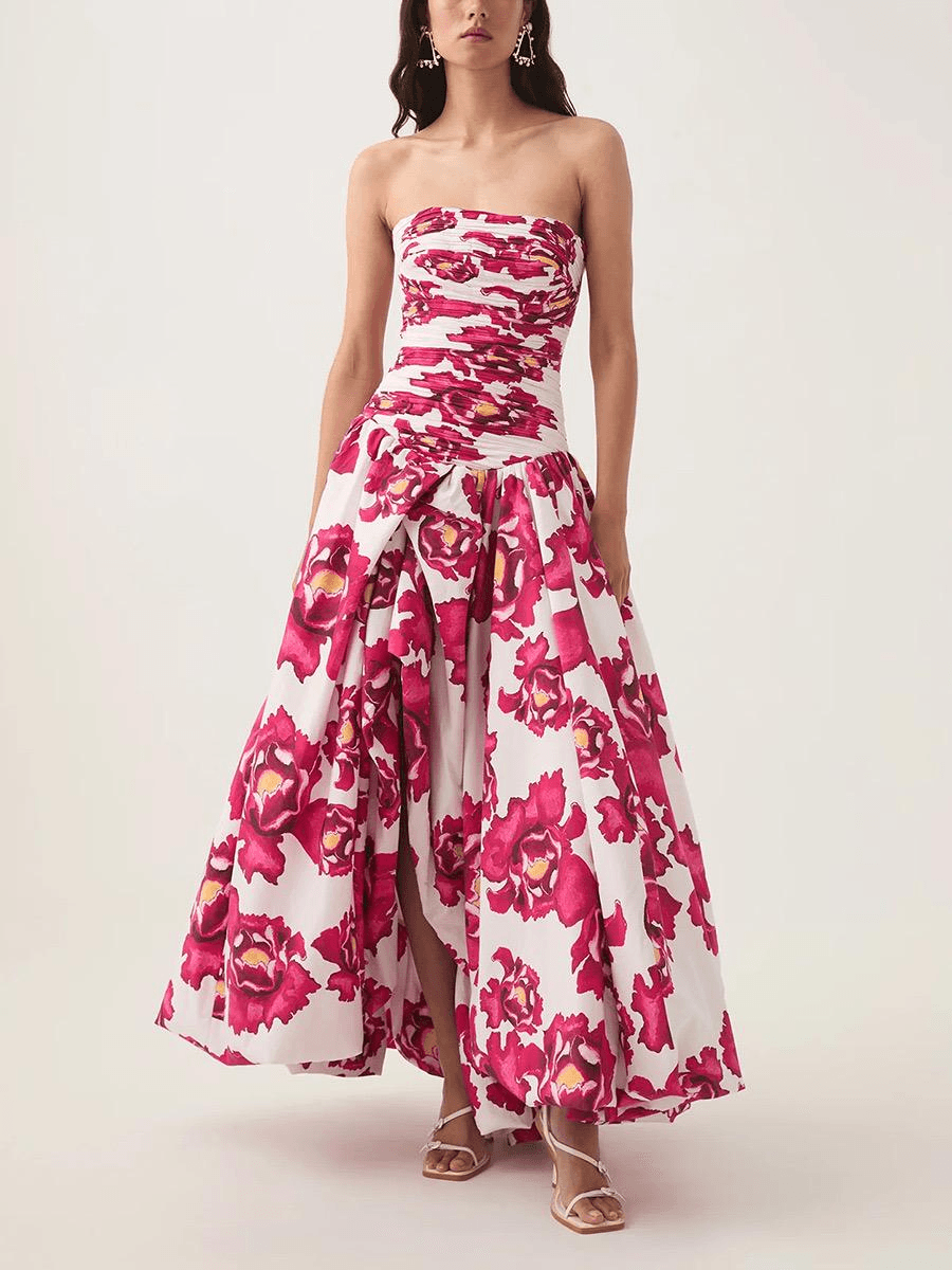 Robe Longue Femme Imprimée Sans Bretelles Rouge Nuit / S MAX FOR ME
