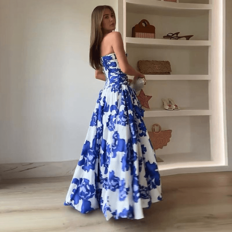 Robe Longue Femme Imprimée Sans Bretelles Bleu / S MAX FOR ME