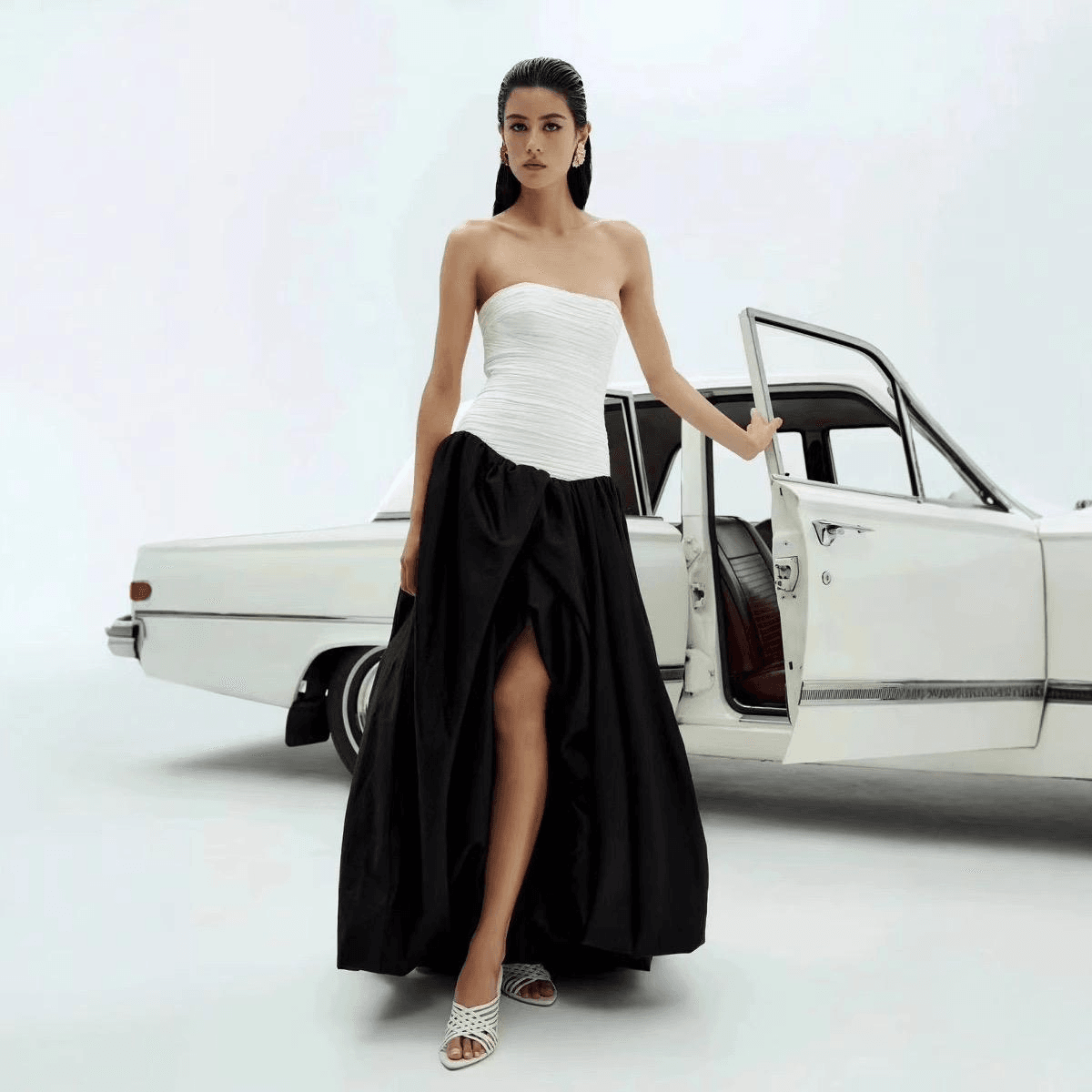 Robe Longue Femme Imprimée Sans Bretelles Noir Carmin / S MAX FOR ME