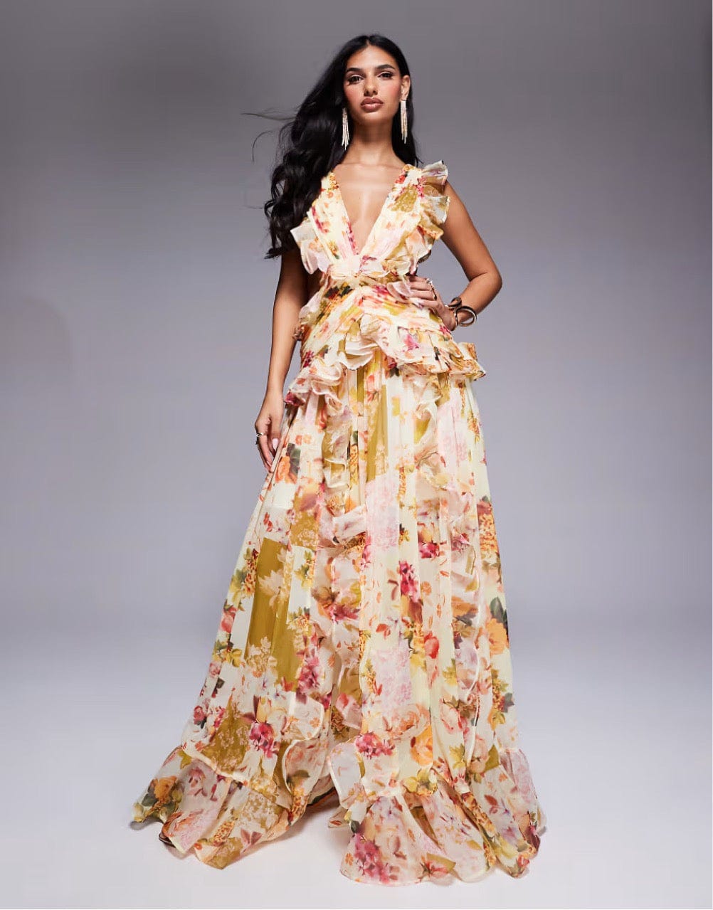 Robe Longue Femme Imprimée Sans Manches Décolleté en V Léopard Sable MAX FOR ME