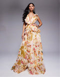Robe Longue Femme Imprimée Sans Manches Décolleté en V Léopard Sable MAX FOR ME