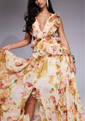 Robe Longue Femme Imprimée Sans Manches Décolleté en V Léopard Sable MAX FOR ME