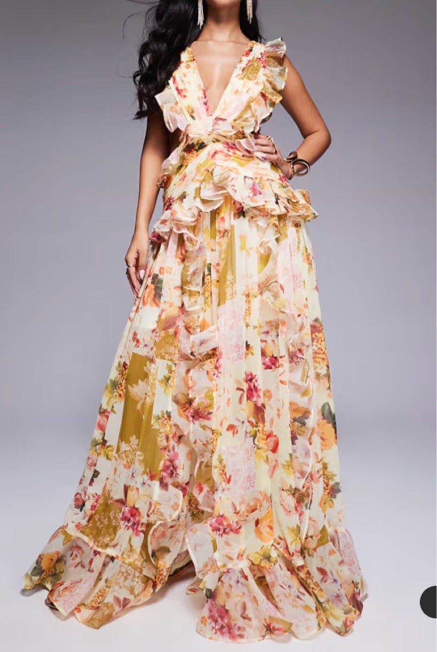 Robe Longue Femme Imprimée Sans Manches Décolleté en V Léopard Sable MAX FOR ME