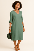 Robe Longue Femme V-Cou - Mélange Soie Mousseline Élégante Vert clair / S MAX FOR ME