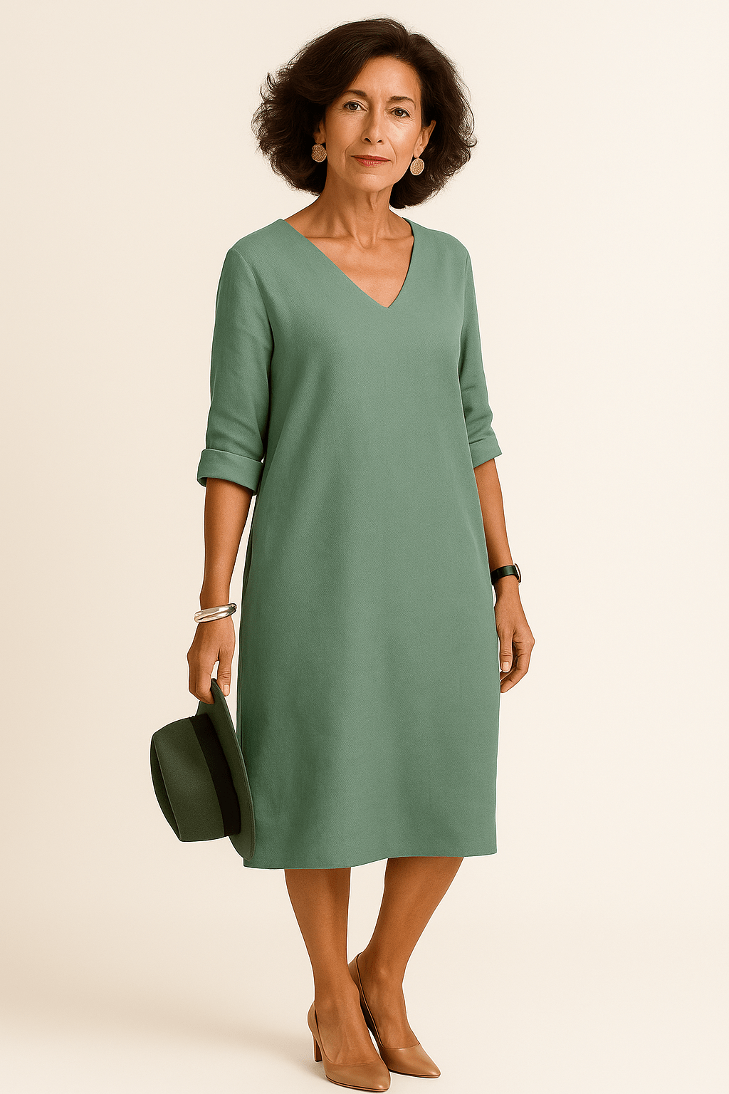 Robe Longue Femme V-Cou - Mélange Soie Mousseline Élégante Vert clair / S MAX FOR ME