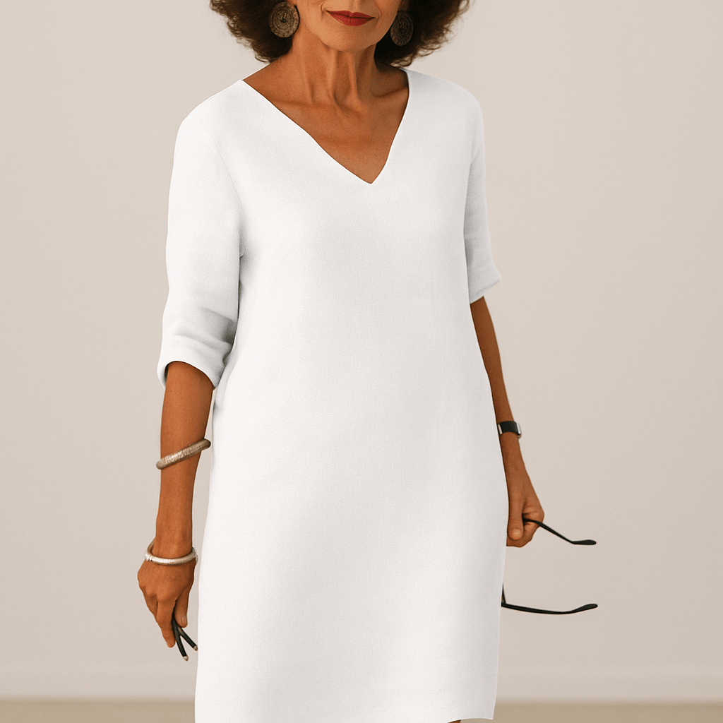 Robe Longue Femme V-Cou - Mélange Soie Mousseline Élégante Blanc / S MAX FOR ME