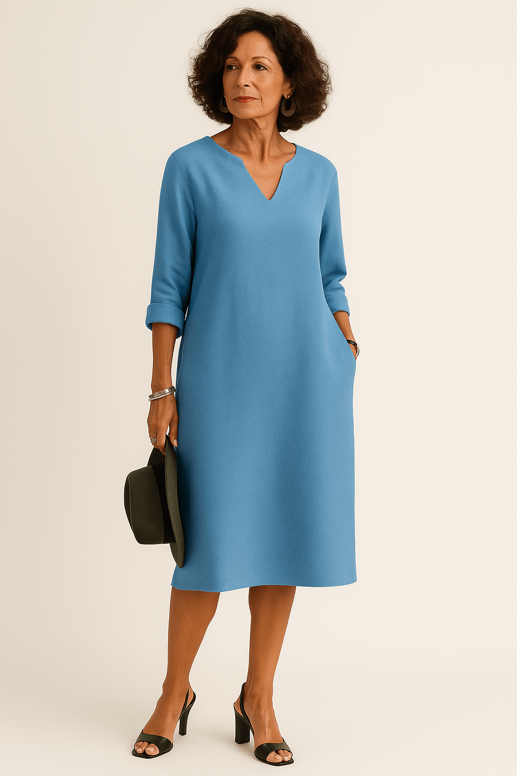 Robe Longue Femme V-Cou - Mélange Soie Mousseline Élégante Bleu clair / S MAX FOR ME