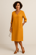 Robe Longue Femme V-Cou - Mélange Soie Mousseline Élégante Orange / S MAX FOR ME