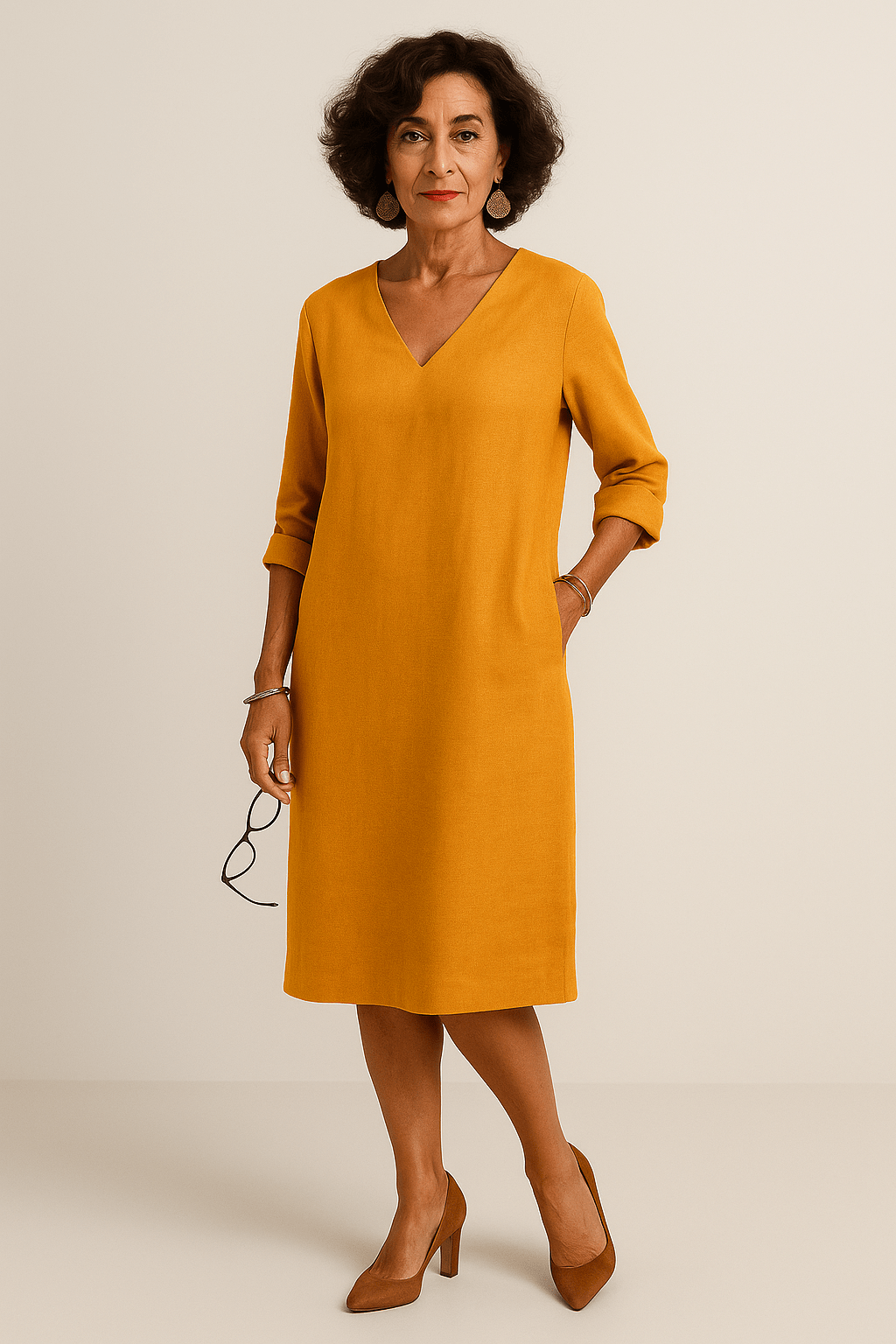 Robe Longue Femme V-Cou - Mélange Soie Mousseline Élégante Orange / S MAX FOR ME