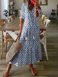 Robe longue fleurie bohème – manches bouffantes et décolleté en V Bleu ciel / S MAX FOR ME