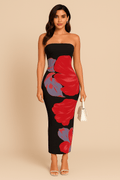 Robe Longue Fleurie Contrastée – Épaules Dénudées MAX FOR ME
