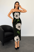MAX FOR ME Hauts pour femmes Robe Longue Fleurie Contrastée – Épaules Dénudées