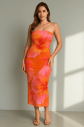 MAX FOR ME Hauts pour femmes Flammes Mandarine / S Robe Longue Fleurie Contrastée – Épaules Dénudées
