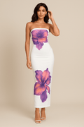 MAX FOR ME Hauts pour femmes Multicolore Pop / S Robe Longue Fleurie Contrastée – Épaules Dénudées