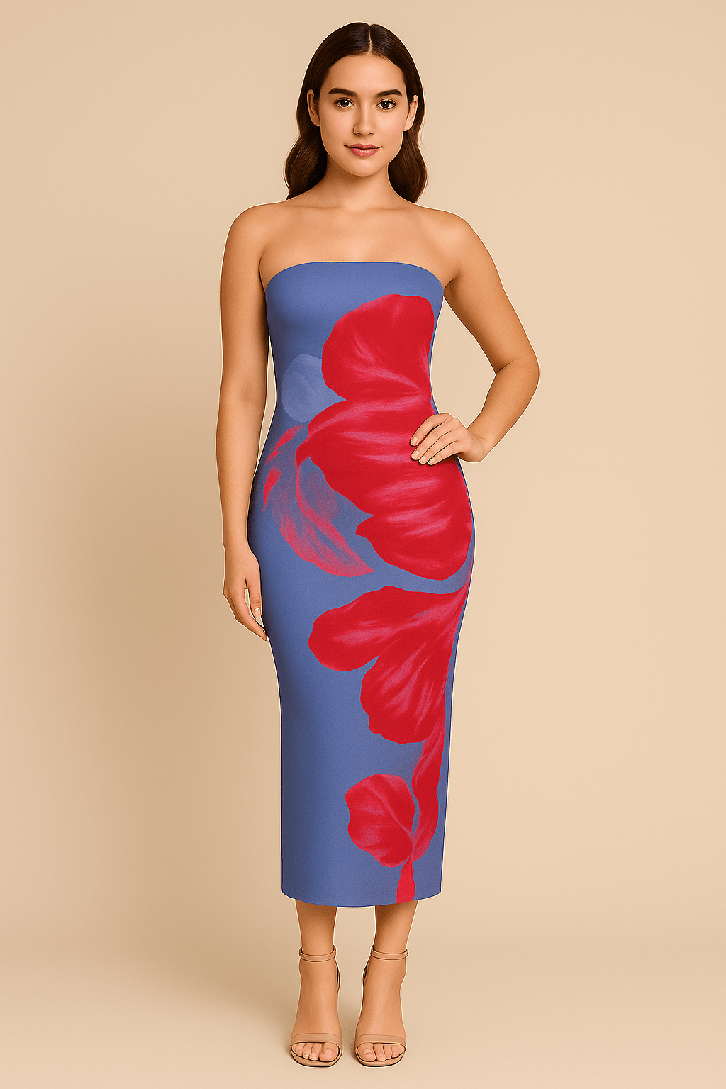 Robe Longue Fleurie Contrastée – Épaules Dénudées MAX FOR ME
