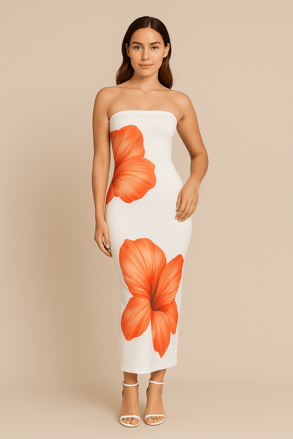 Robe Longue Fleurie Contrastée – Épaules Dénudées MAX FOR ME
