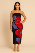 Robe Longue Fleurie Contrastée – Épaules Dénudées MAX FOR ME