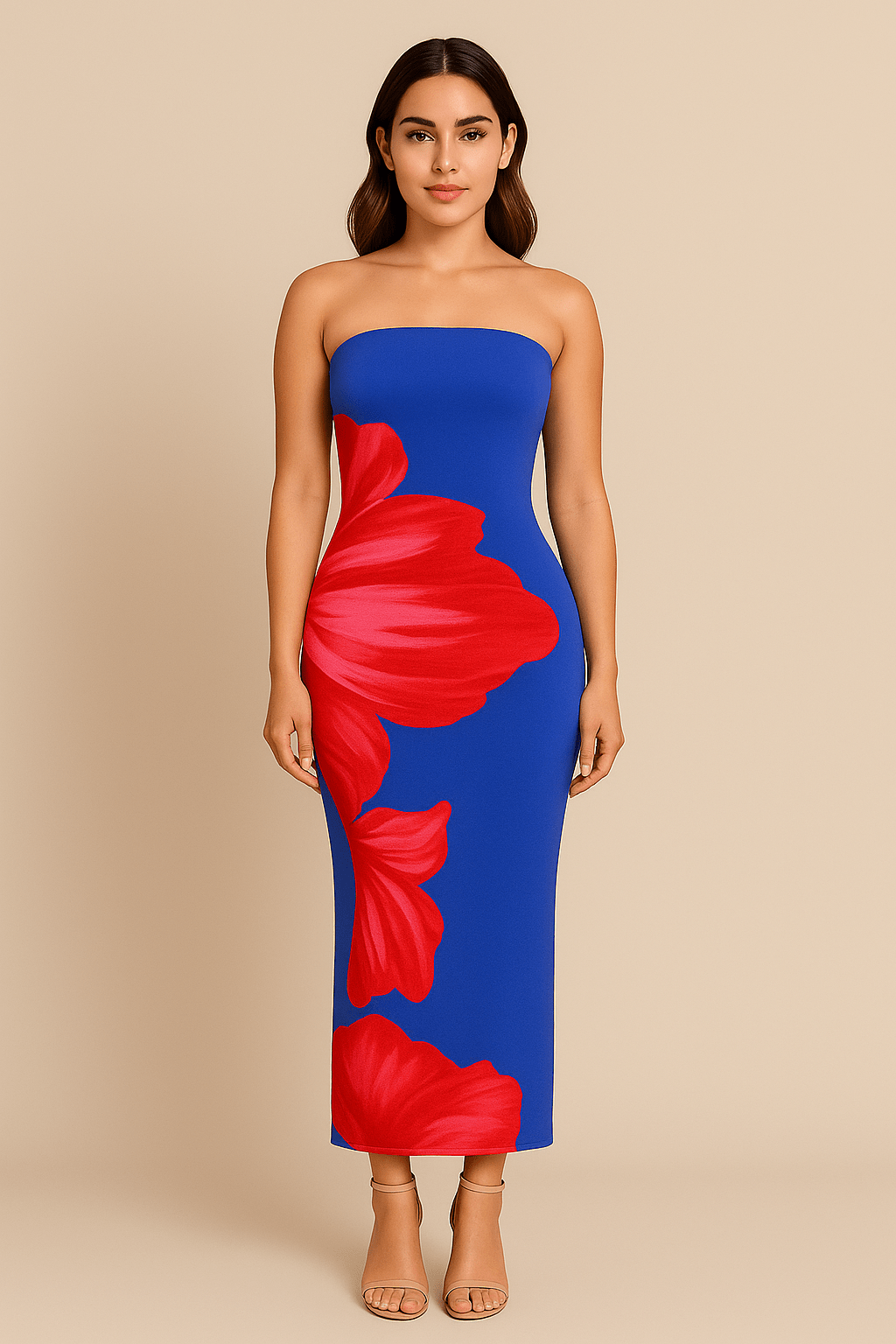 Robe Longue Fleurie Contrastée – Épaules Dénudées MAX FOR ME