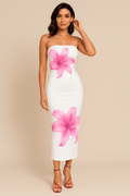 Robe Longue Fleurie Contrastée – Épaules Dénudées MAX FOR ME