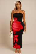 Robe Longue Fleurie Contrastée – Épaules Dénudées MAX FOR ME