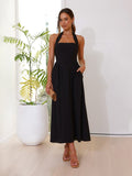 Robe Longue Halterneck– Coton Léger et Décolleté Noir Carmin / S MAX FOR ME
