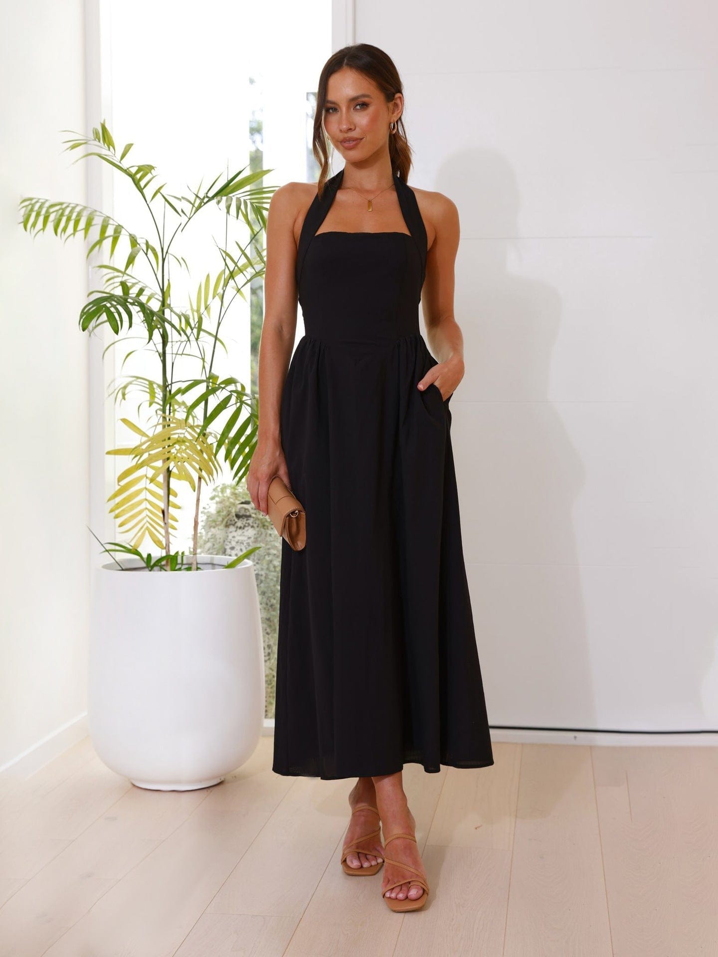 Robe Longue Halterneck– Coton Léger et Décolleté Noir Carmin / S MAX FOR ME