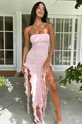 Robe longue Léa en georgette – fluidité sensuelle et détails raffinés Rose / S MAX for ME